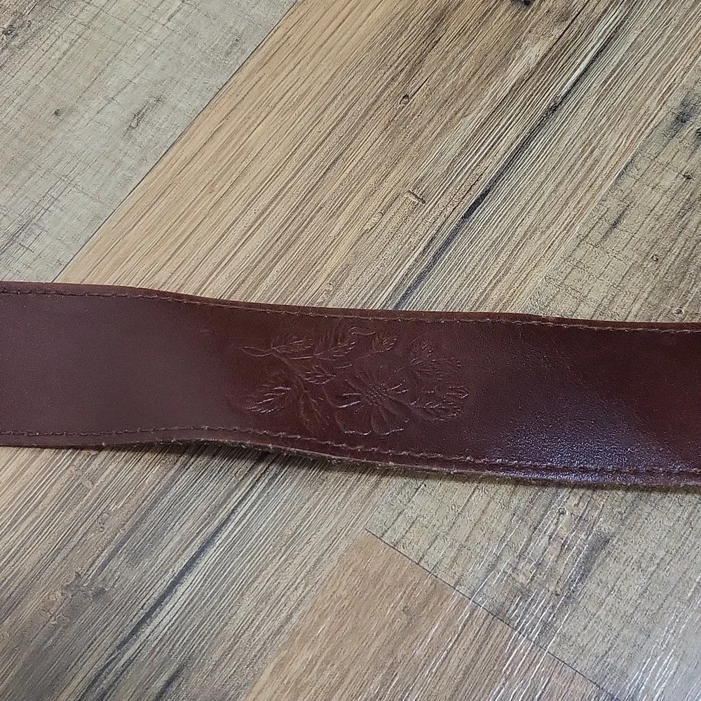 AXCESS Brown Embossed Floral Leather Belt Ornate Buckle & Tongue End